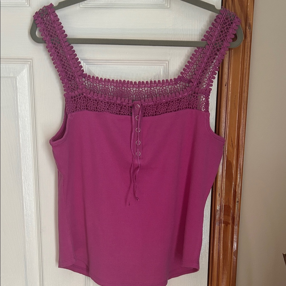 Anthropologie Magenta Lace Detail Tank Top
